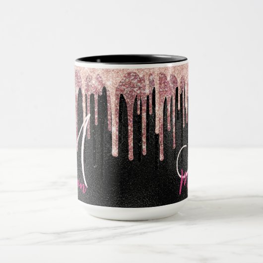 Chic Rose, schwarz tropfen Monogramm Tasse (Zentrum)