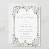 Chic Rose & Silver Border Floral Empfang Einladung (Vorderseite)