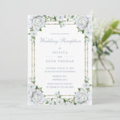 Chic Rose & Silver Border Floral Empfang Einladung (Stehend Vorderseite)