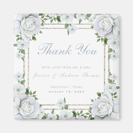 Chic Rose & Silver Border Floral Gastgeschenk Hoch Magnet (Vorne)
