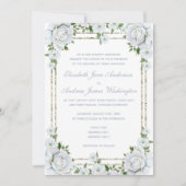 Chic Rose & Silver Border Floral Wedding Einladung (Vorderseite)