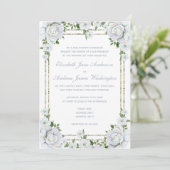 Chic Rose & Silver Border Floral Wedding Einladung (Stehend Vorderseite)