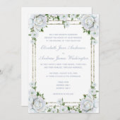 Chic Rose & Silver Border Floral Wedding Einladung (Vorne/Hinten)