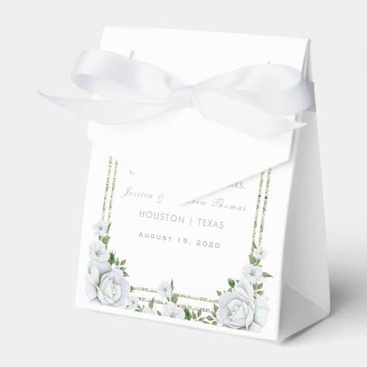 Chic Rose & Silver Border Floral Wedding Geschenkschachtel (Vorderseite)
