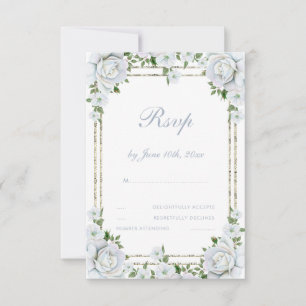 Chic Rose & Silver Border Floral Wedding RSVP Karte