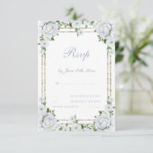 Chic Rose & Silver Border Floral Wedding RSVP Karte (Stehend Vorderseite)
