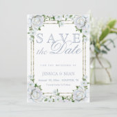 Chic Rose & Silver Border Floral Wedding Save The Date (Stehend Vorderseite)