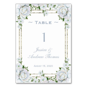 Chic Rose & Silver Border Floral Wedding Tischnummer