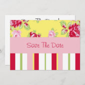 Chic Rose und Streifen Save the Date (Vorne/Hinten)