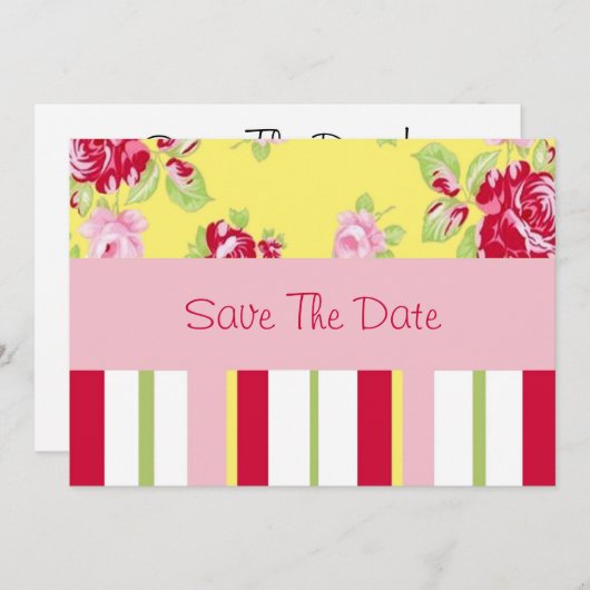 Chic Rose und Streifen Save the Date (Vorne/Hinten)