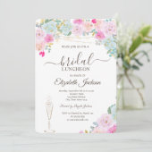 Chic Rose, Weinglas, Bridal Luncheon Einladung (Stehend Vorderseite)