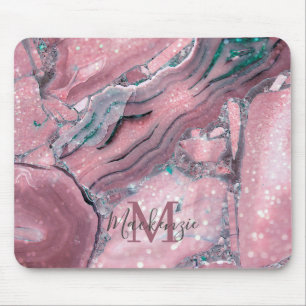 Chic Roségold-Achatgeode Funkel Monogramm Mousepad
