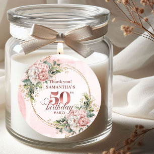 Chic Roségold Dusty Pink Floral 50. Geburtstag Runder Aufkleber
