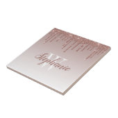 Chic Roségold Glitter-Drip-Monogramm Fliese (Seite)