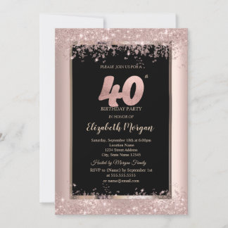 Chic Roségold Glitter Funkeln 40. Geburtstag Einladung