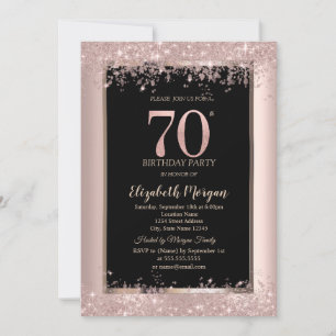 Chic Roségold Glitter Funkeln 70. Geburtstag Einladung