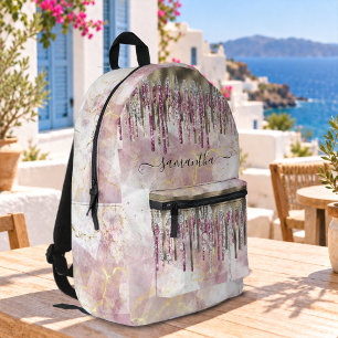 Chic roségold Glitter-Tropfen Monogramm Accessoire Bedruckter Rucksack