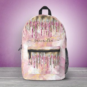 Chic roségold Glitter-Tropfen Monogramm Accessoire Bedruckter Rucksack