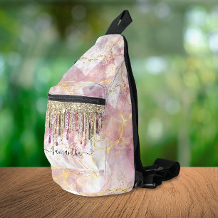 Chic roségold Glitter-Tropfen-Monogramm Crossbody Bag