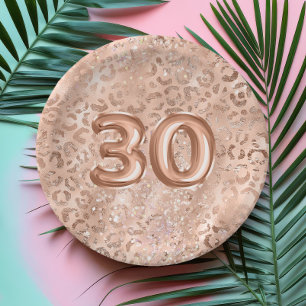 Chic Roségold-Leopardenprint 30. Geburtstag Pappteller