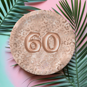 Chic Roségold-Leopardenprint 60. Geburtstag Pappteller