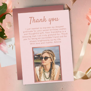 Chic Roségold Metallisch Foto Geburtstag  Dankeskarte