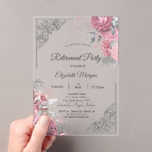 Chic Rosen Blumen Silber Rahmen Ruhestand Acryleinladungen