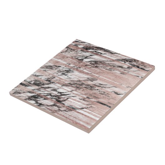 Chic-Rosen-GoldBrushstrokes auf Schwarz-weißem Fliese (Seite)