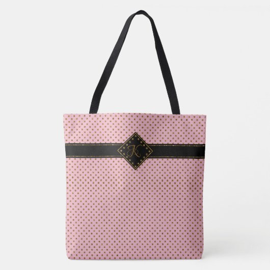Chic-Rosen-GoldGlitzer-Polka-Punkt-mit Monogramm Tasche (Vorderseite)