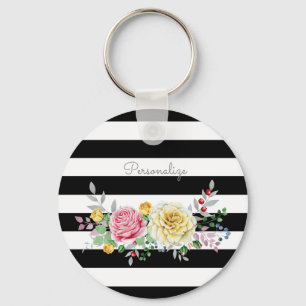 Chic-Rosen-Trendy schwarze mit Blumenstreifen und Schlüsselanhänger