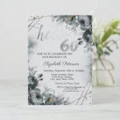 Chic Roses Gray 60th Birthday Einladung (Stehend Vorderseite)