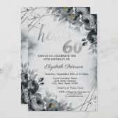 Chic Roses Gray 60th Birthday Einladung (Vorne/Hinten)