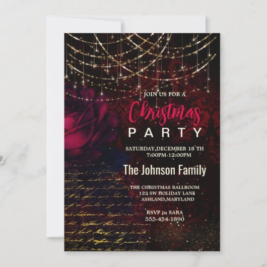 Chic Rote Blume Weihnachten Weihnachten Einladung (Vorderseite)