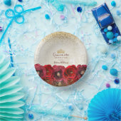 Chic Rote Rose Floral Gold Crown Quinceañera Pappteller (Party)