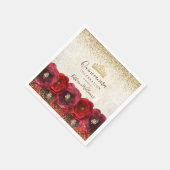 Chic Rote Rose Floral Gold Crown Quinceañera Serviette (Ecke)