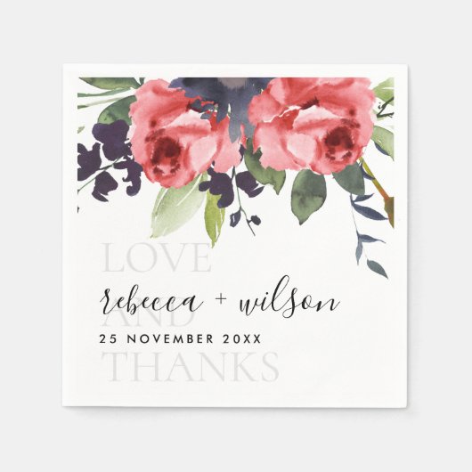 CHIC ROTE ROSE PEONY FLORAL LIEBE UND DANKE WEDEN SERVIETTE (Vorderseite)