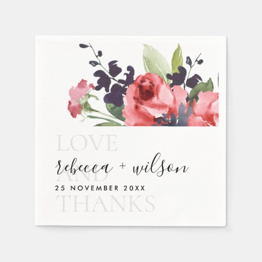 CHIC ROTE ROSE PEONY FLORAL LIEBE UND DANKE WEDEN SERVIETTE (Vorderseite)