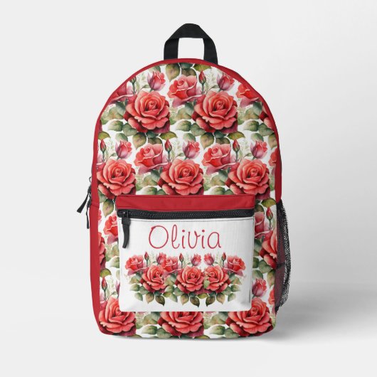 Chic Rote Rosen Bedruckter Rucksack (Vorderseite)