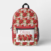 Chic Rote Rosen Bedruckter Rucksack (Vorderseite)