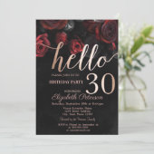 Chic Rote Rosen Black 30. Geburtstag Party Einladung (Stehend Vorderseite)