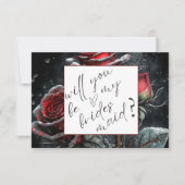 Chic Rote Rosen Black Bridesmaid Card Einladung (Vorderseite)
