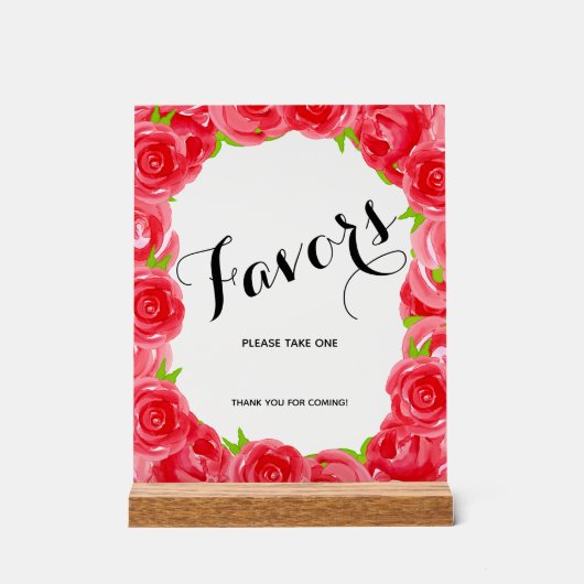 Chic Rote Rosen Brautparty Favoriten Acrylschild (Vorderseite)