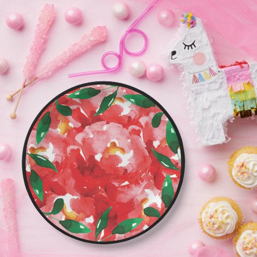 Chic Rote Rosen Collage Floral Pappteller (Party)