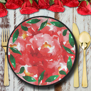Chic Rote Rosen Collage Floral Pappteller