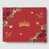 Chic Rote Rosen Floral Butterfliegen Quinceanera G Gästebuch (Rückseite)