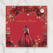 Chic Rote Rosen Floral Quinceñera Princess Geschenkanhänger (Rückseite)