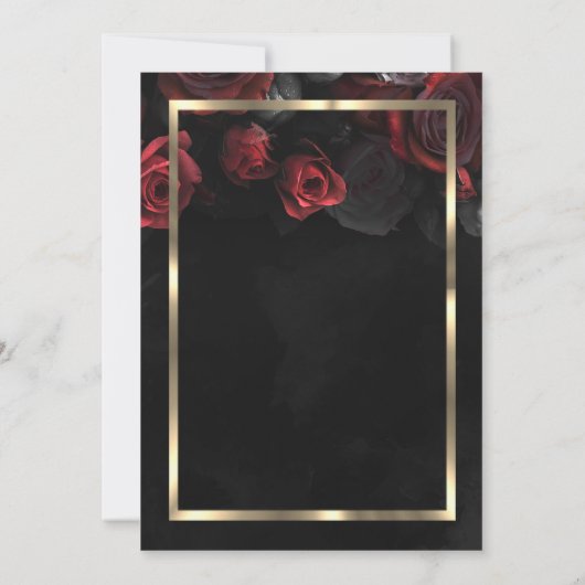 Chic Rote Rosen Gold Frame Black Quinceñera Einladung (Rückseite)