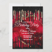 Chic rote schwarze tropfende Glitter-Monogramm Einladung (Vorderseite)
