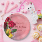 Chic-rote u. gelbe Rosen-85. Geburtstag Pappteller (Party)