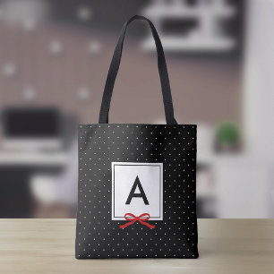 Chic rotes Band Schwarz Punkte-Muster Monogramm Tasche
